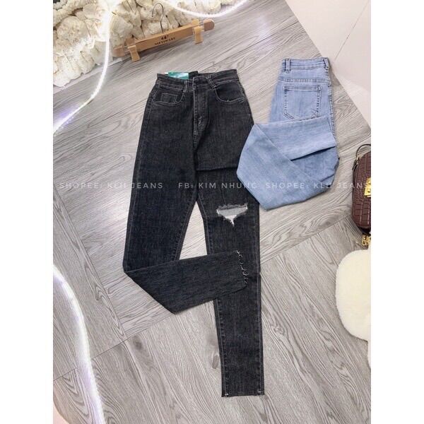 Quần jeans ôm co giãn rách bên đùi