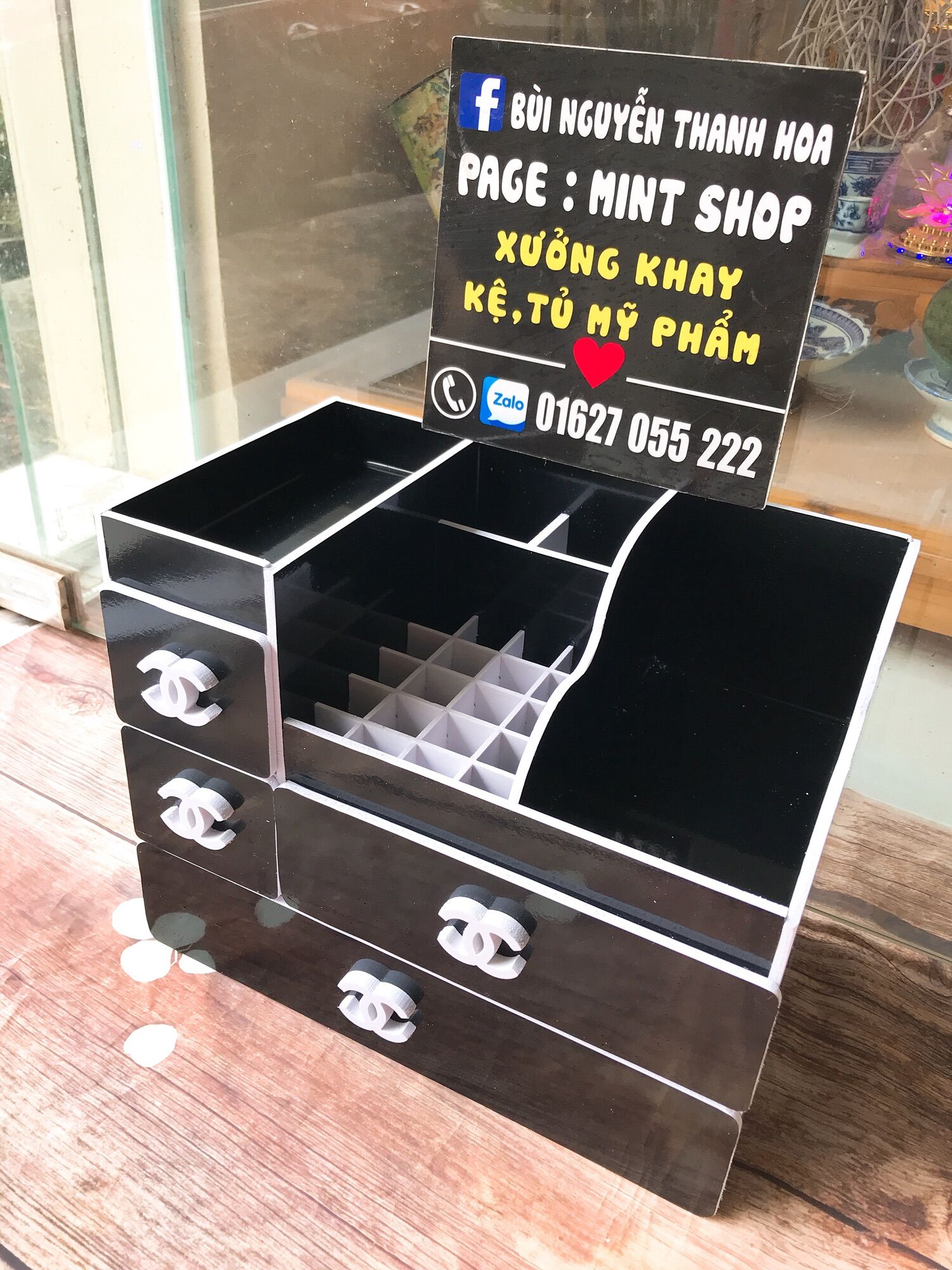 kệ đựng mỹ phẩm max plus đen loại to 35cm