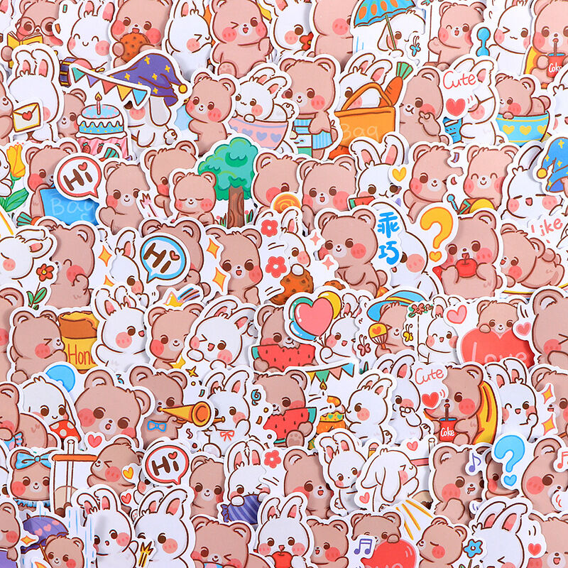 Set 50 miếng sticker hình dán chống nước gấu thỏ dễ thương