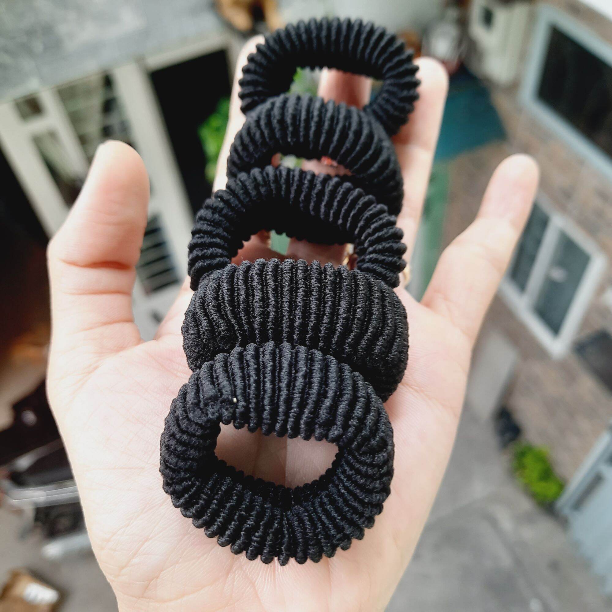 Túi 10 thun cột tóc sọc màu đen (bản 1.5cm)