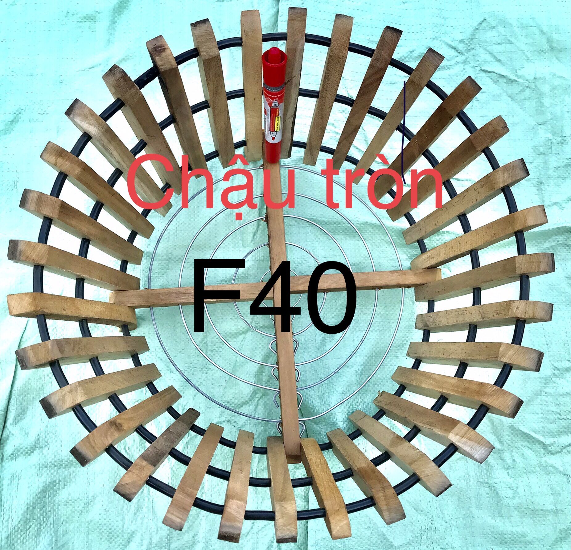 Chậu gỗ tròn trồng hoa Lan F40. Gỗ sao đỏ