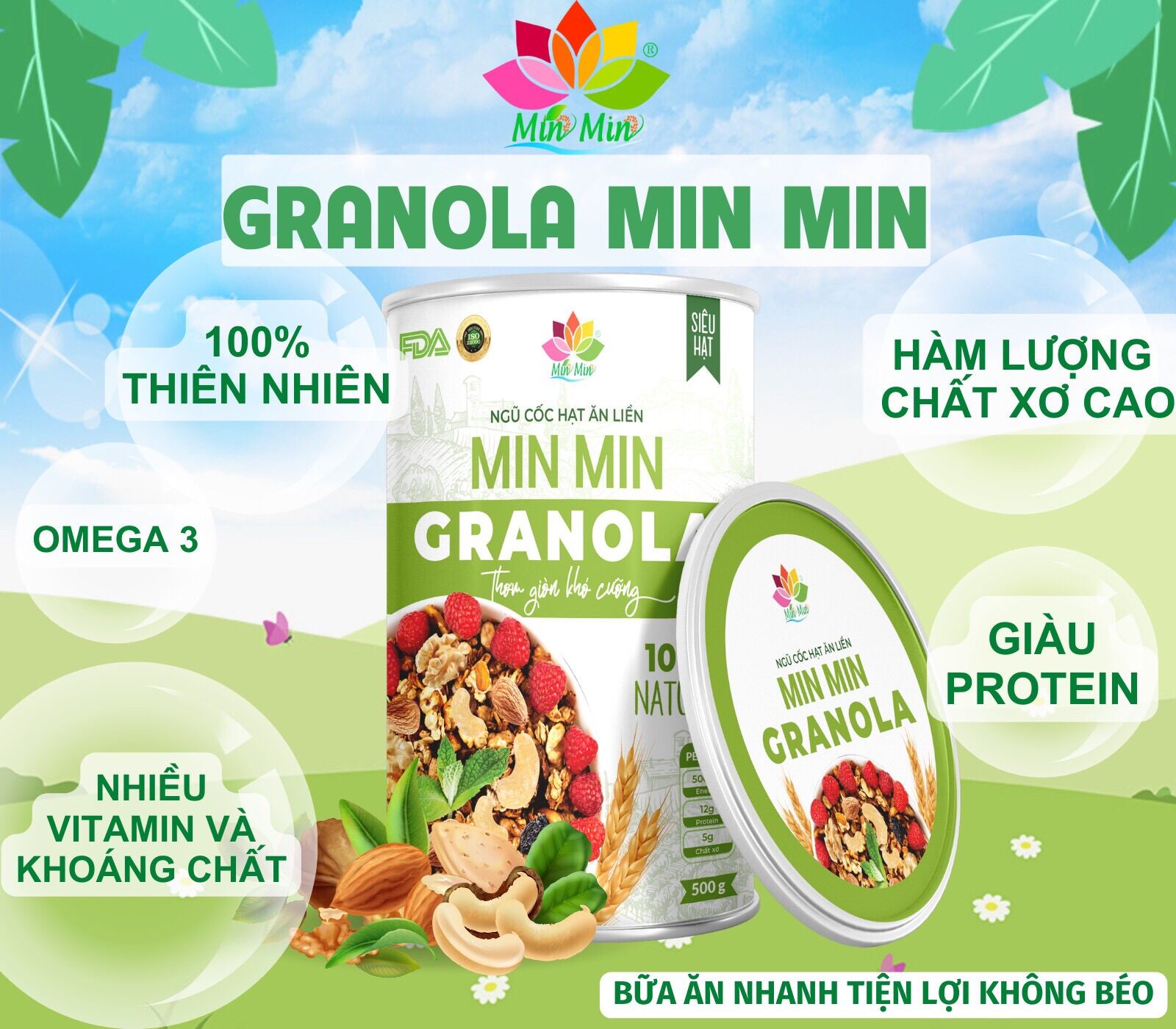 Ngũ cốc hạt ăn liền Granola MinMin (hộp 500g)