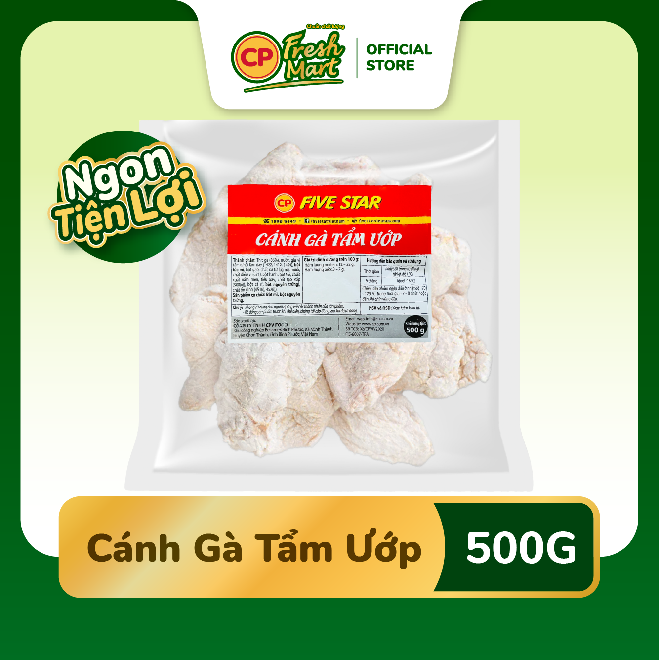 Cánh Gà CP Tẩm Ướp Gói 500G - Ngon Tiện Lợi - Món Ngon Bé Thích - Tiệc Nhanh Gọn - CP Fresh Mart