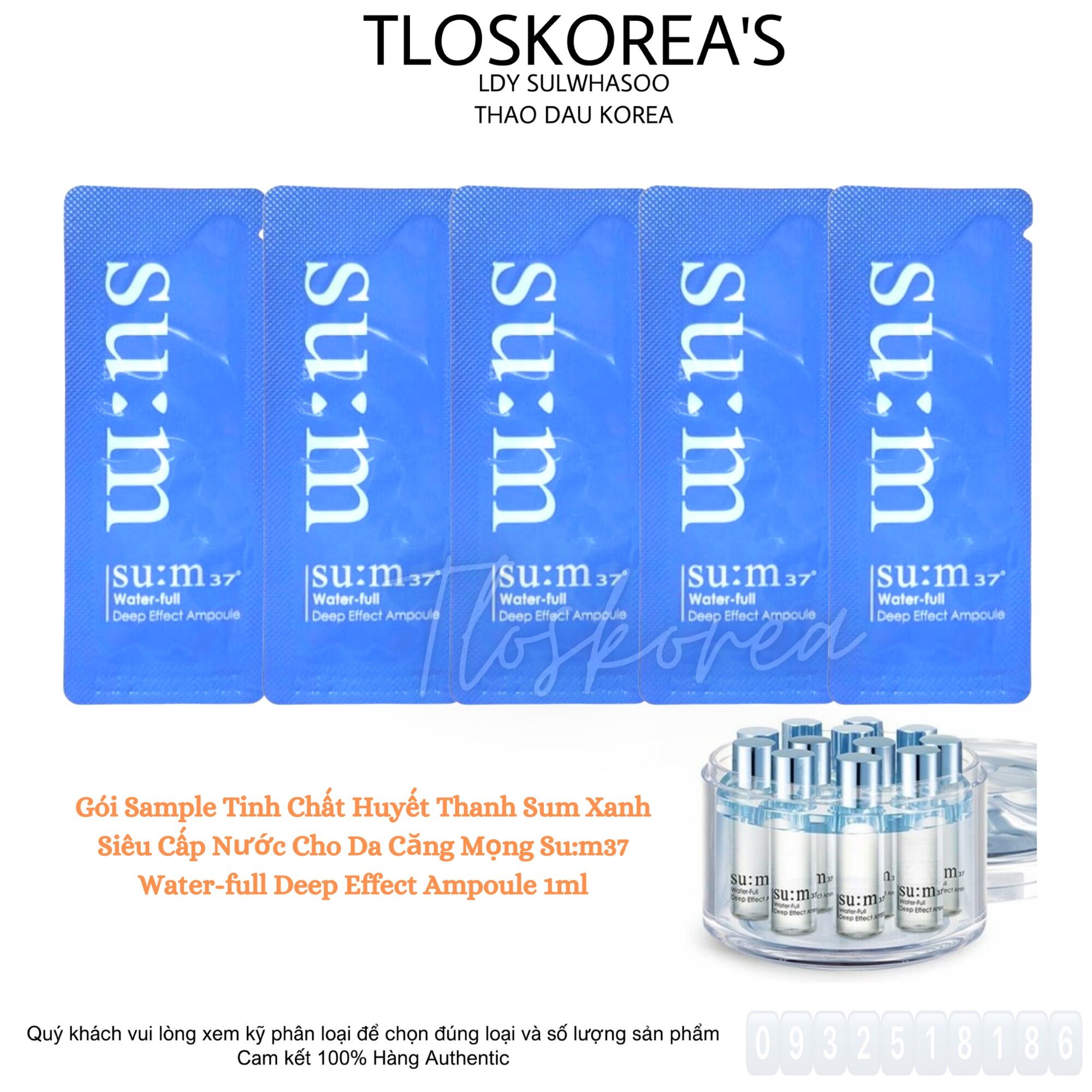 [Su:M37] 10 Gói Huyết Thanh Cấp Nước Cho Da Dầu Su:M37 Water-Full Deep Effect Ampoule 1ml