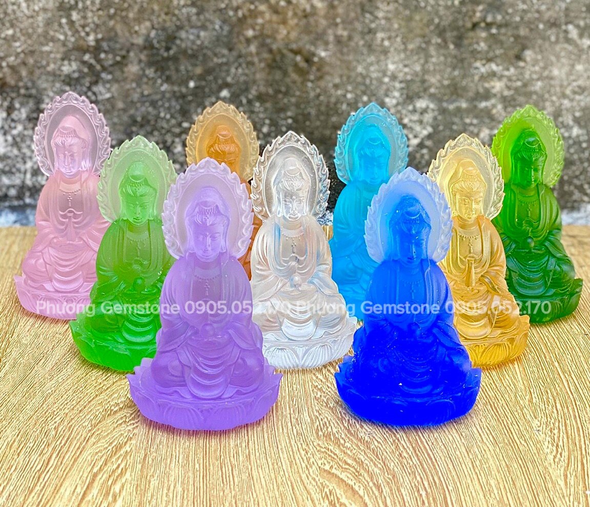 Tượng phật mẹ quan âm 2 mặt - đá lưu ly - cao 10cm - để xe ô tô