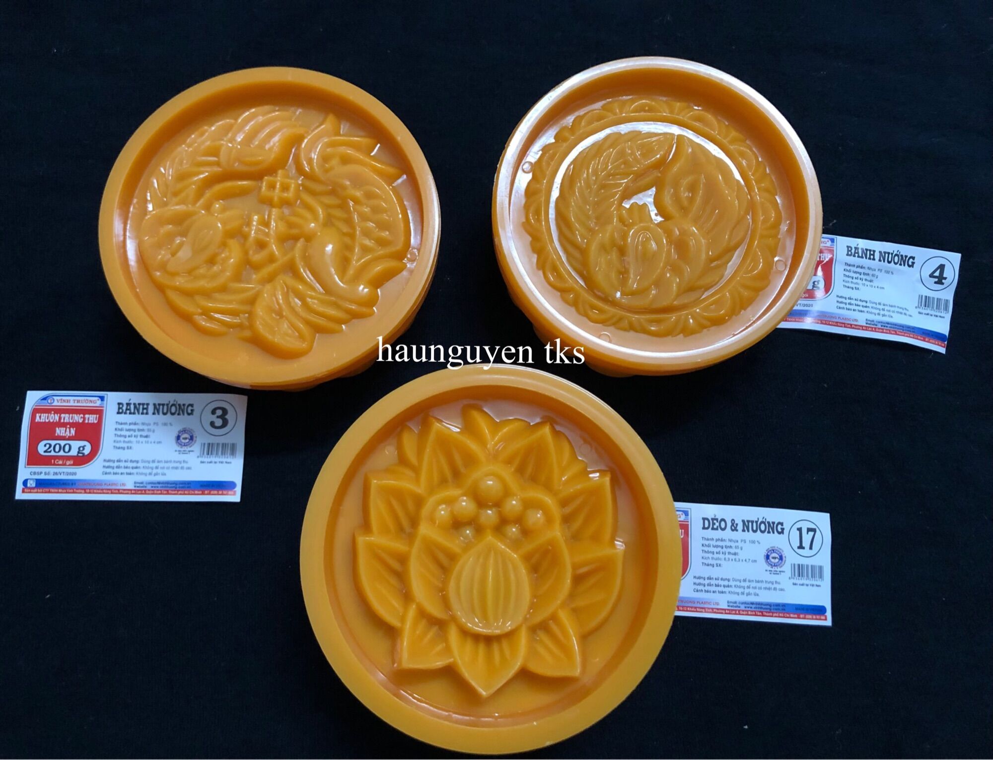Khuôn trung thu nhấn Vĩnh Trường 200g- mẫu số 3,4,17- rồng,phụng,sen- dùng nhấn bánh trung thu,dẻo nướng,nhấn xôi