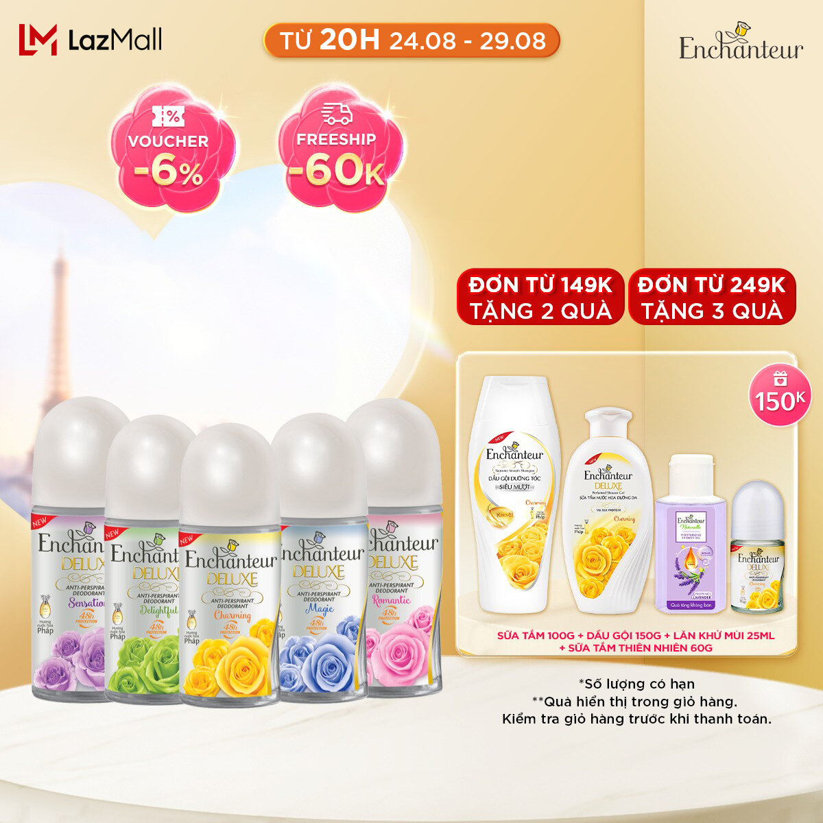 Lăn khử mùi nước hoa Enchanteur Charming/ Magic/ Romantic/ Sensation/Delightfull 50ml