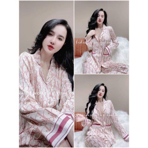Bộ Pỵama Lụa Thiết Kế QC Hoạ Tiết Đi Ó Mẫu Mới
