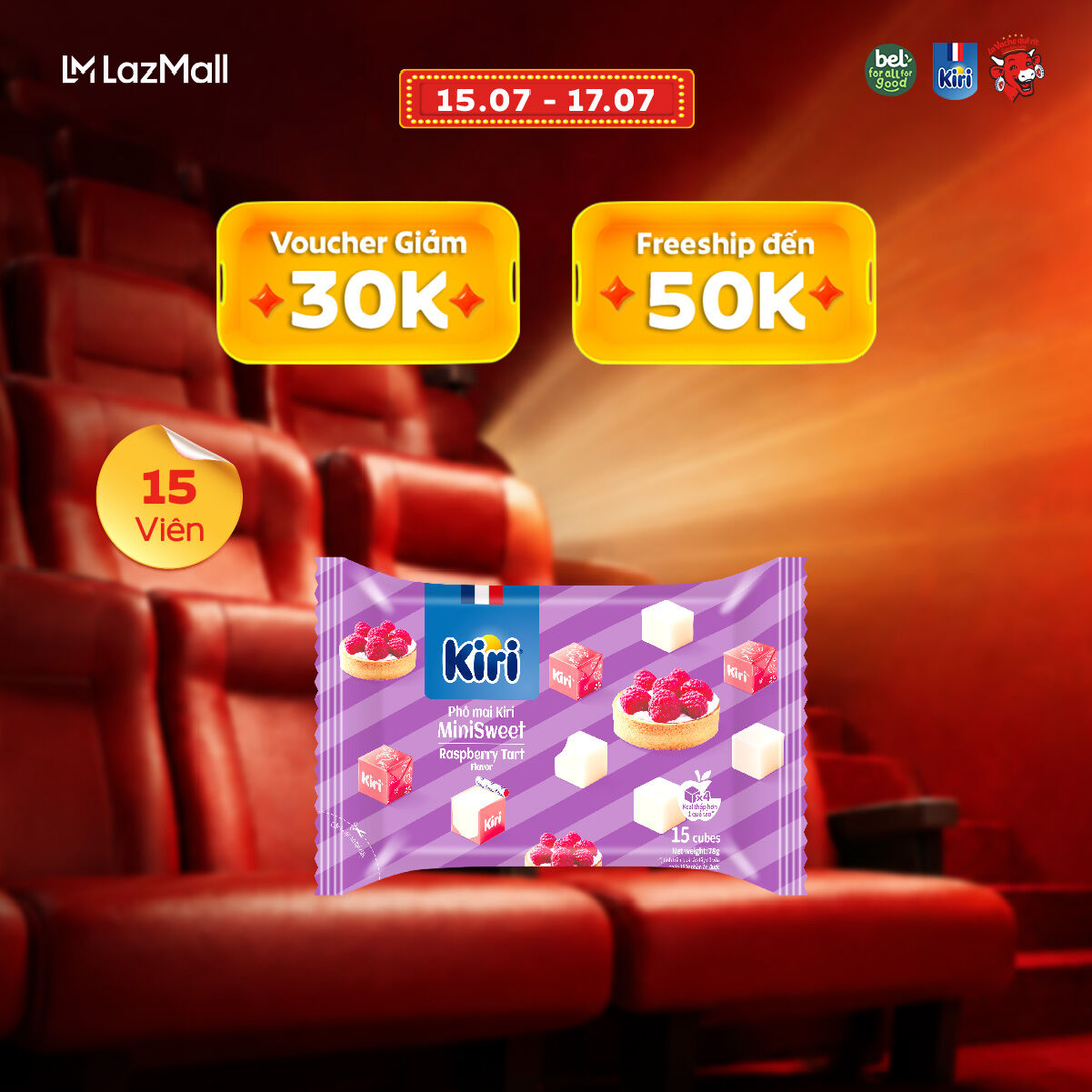 Phô Mai Kiri Vị Mâm xôi 15C 78G