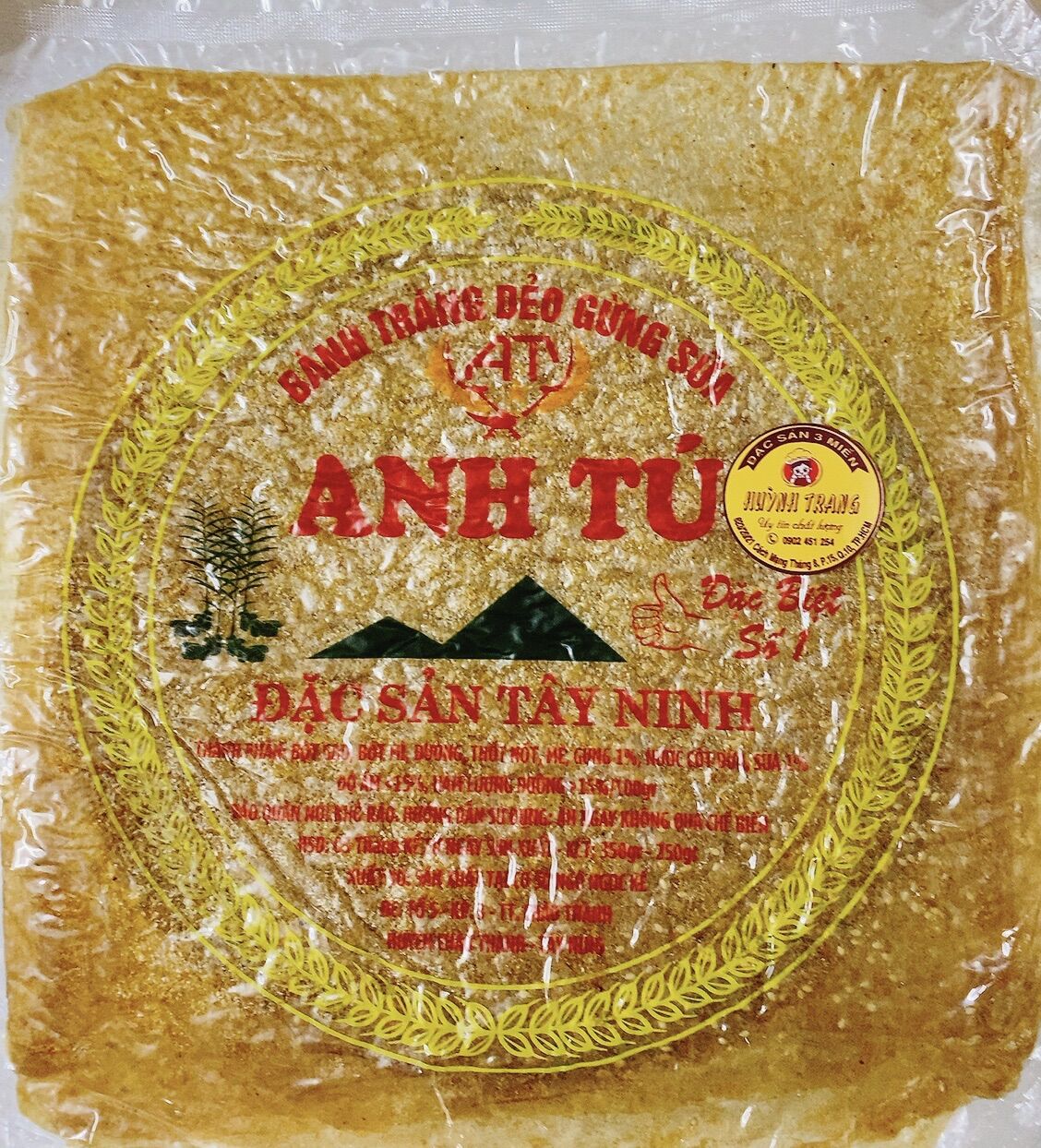 1 xấp bánh tráng dẻo gừng anh tú chữ đỏ