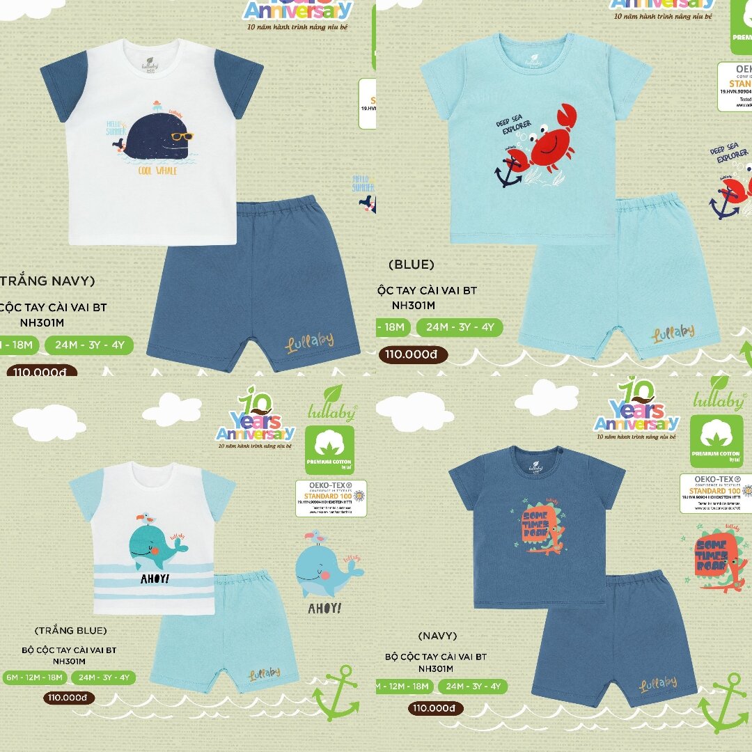 Bộ cộc tay bé trai cài vai cotton chất mát, đẹp