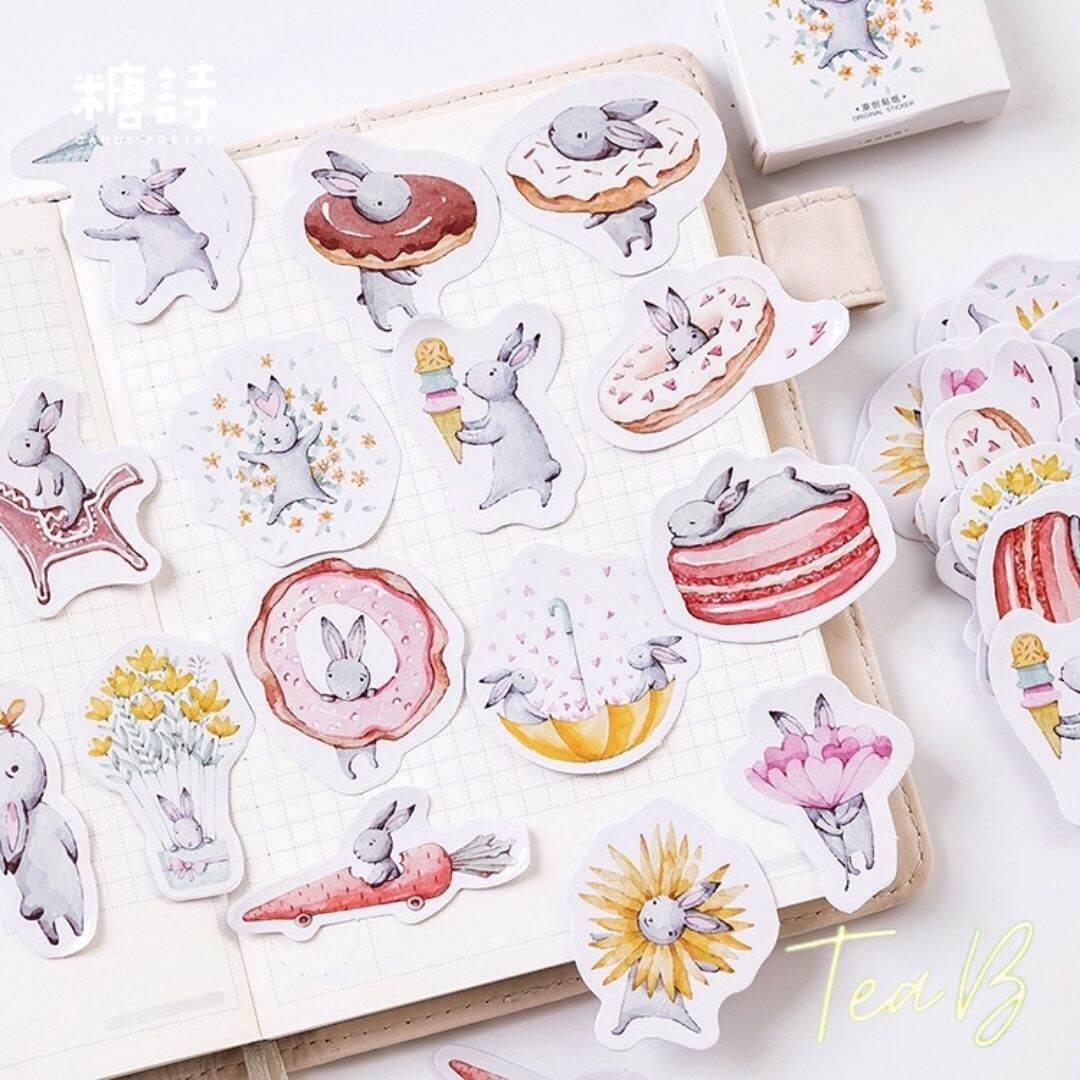 Set 45 Sticker (Miếng dán) trang trí hình thỏ Kawaii (Tea.B_ST26)