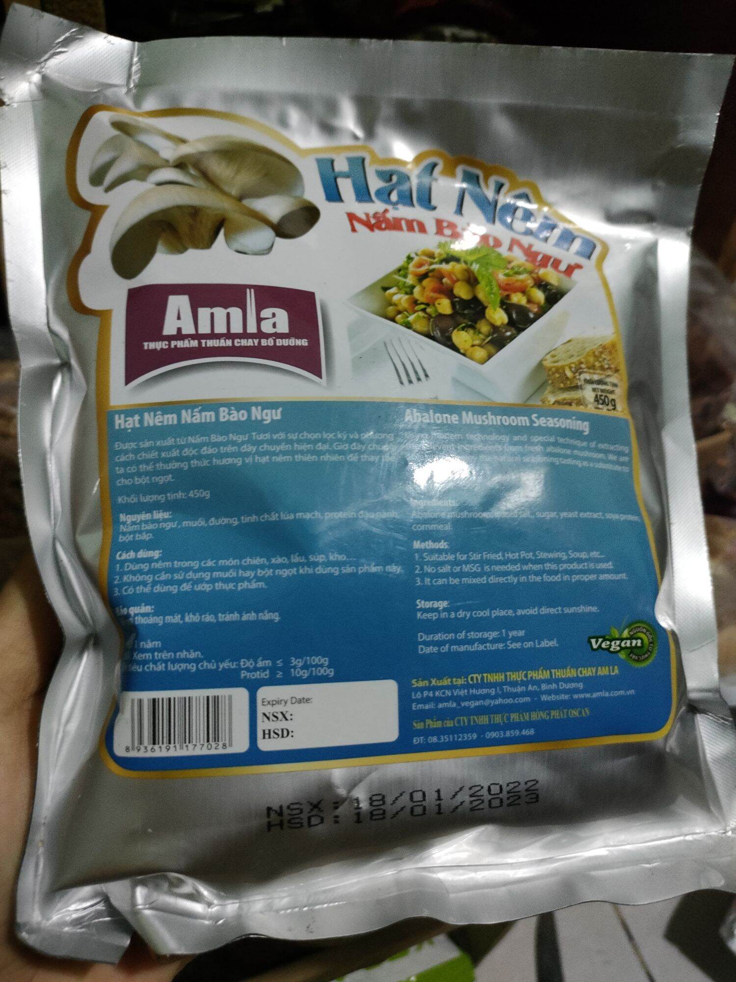 Hạt niêm nấm bào ngư amla thuần chay 450g