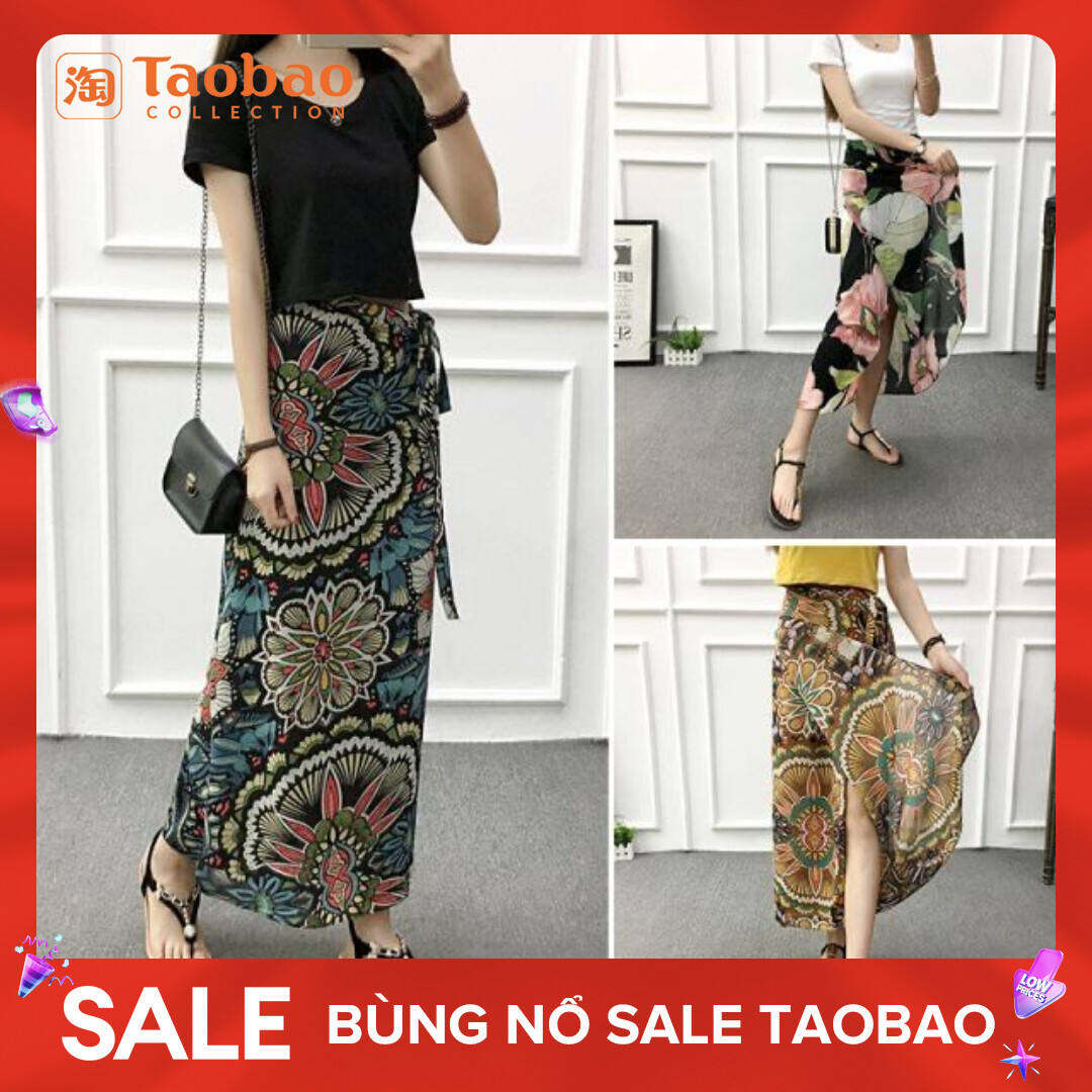 Chân Váy Kiểu Một Mảnh Bohemia 2024cb Váy Thắt Dây Dáng Dài Vừa Váy Đi Biển Vải Voan Hoa Nhỏ Xẻ Tà Dài