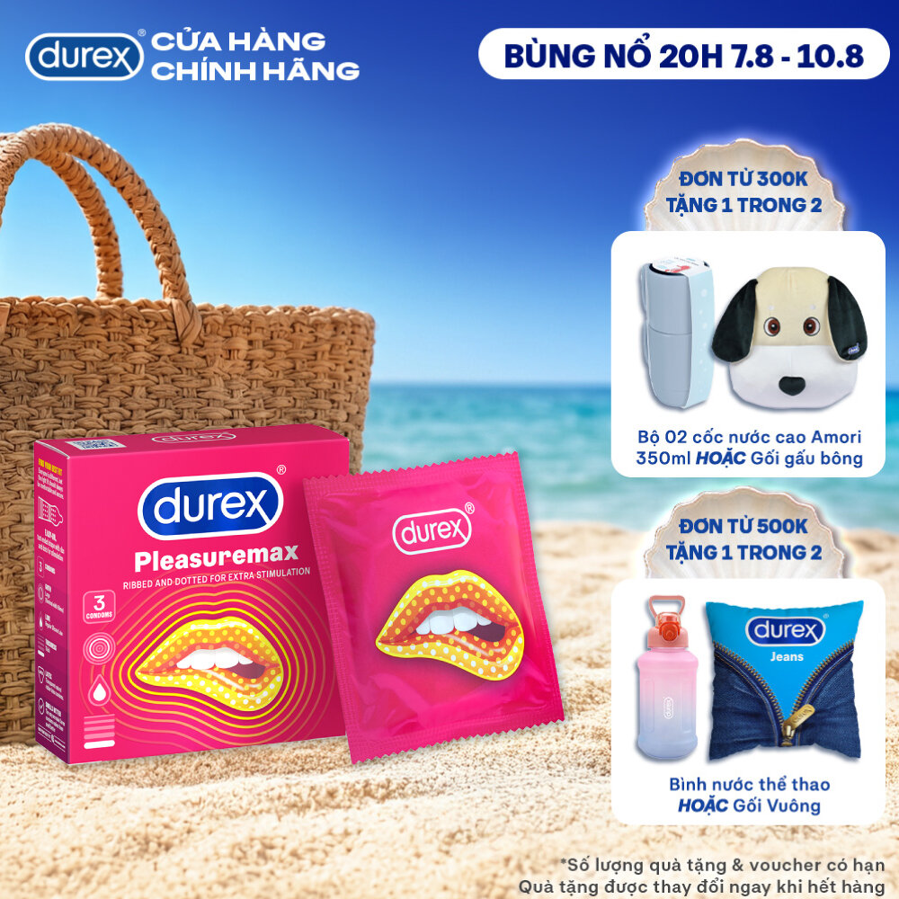 Bao cao su Durex Pleasuremax gân gai tăng khoái cảm (size 56mm, 3 bao/hộp)