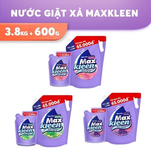 Túi nước giặt xả 3.8kg + túi nước giặt xả 600g maxkleen