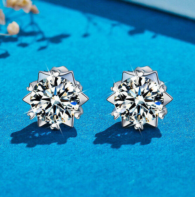 Khuyên Tai Kim Cương Moissanite Màu D Bạch Kim Pt950 Hoa Tai Giả Kim Cương 24K Màu Trắng Kim Cương 6 Móng Vuốt Giản Dị Mẫu Nam Nữ