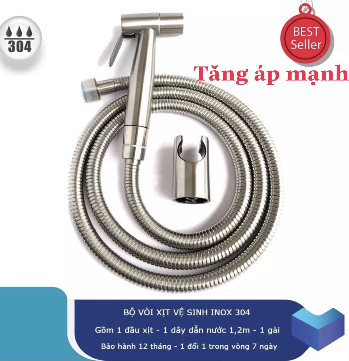 Vòi xịt vệ sinh INOX 304( nguyên set đầu xịt+ dây+ gài)