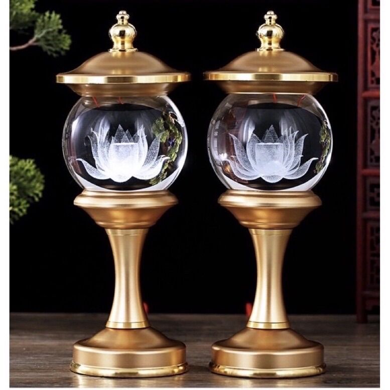 Cặp 2 cây đèn led pha lê hoa sen 7 màu thờ cúng trang trí