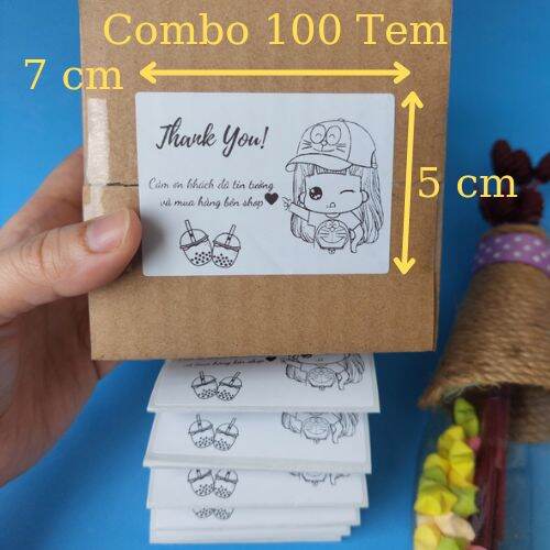 Combo 100 Tem Dán Decal Thank You Hình Doraemon Kích Thước 7x5cm