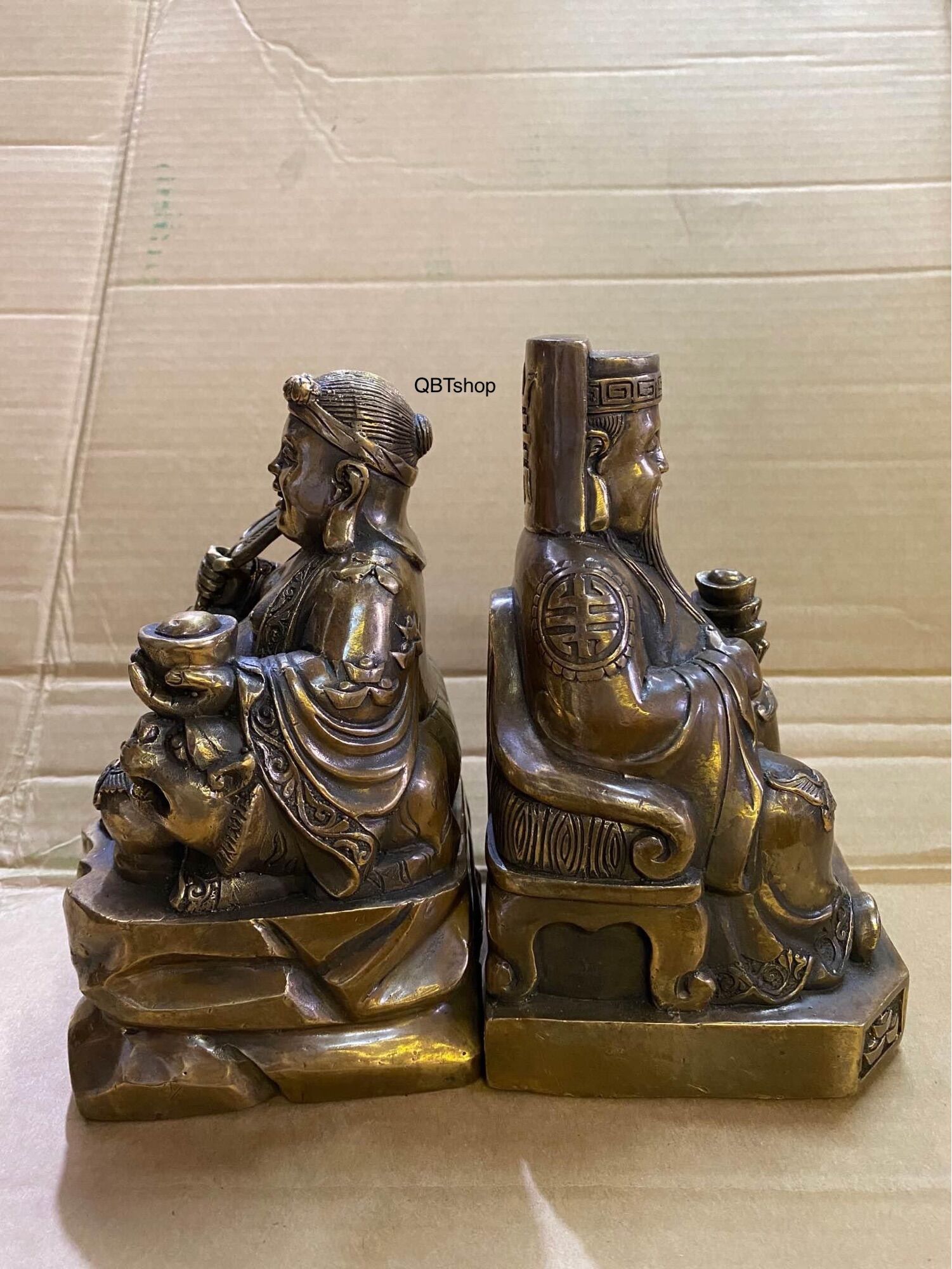 Bộ Thần Tài Thổ Địa cao 18cm bằng đồng phong thuỷ