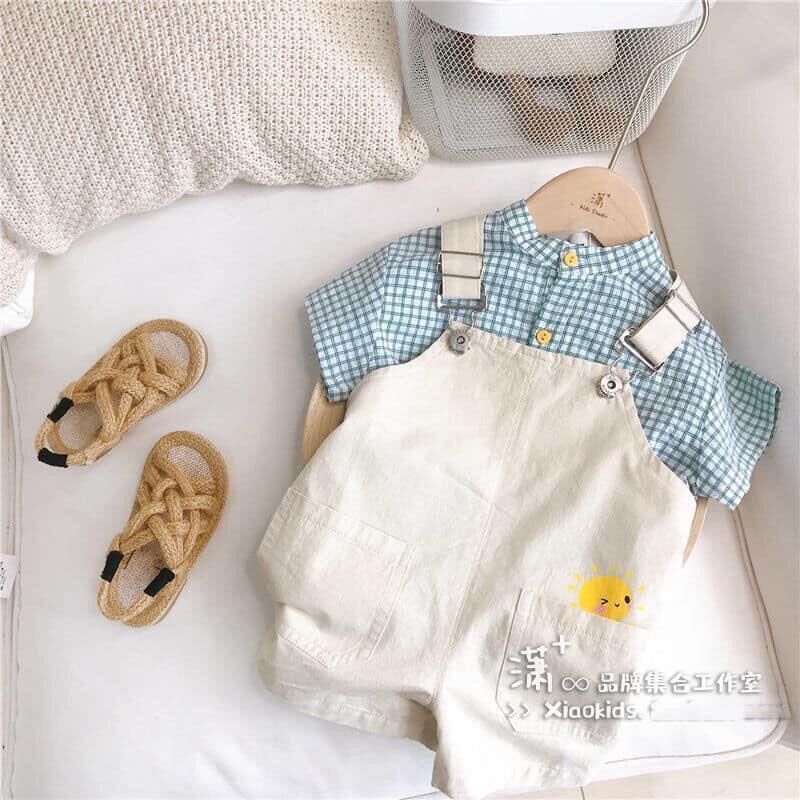 Set Yếm kèm Áo Kẻ Caro cho bé trai