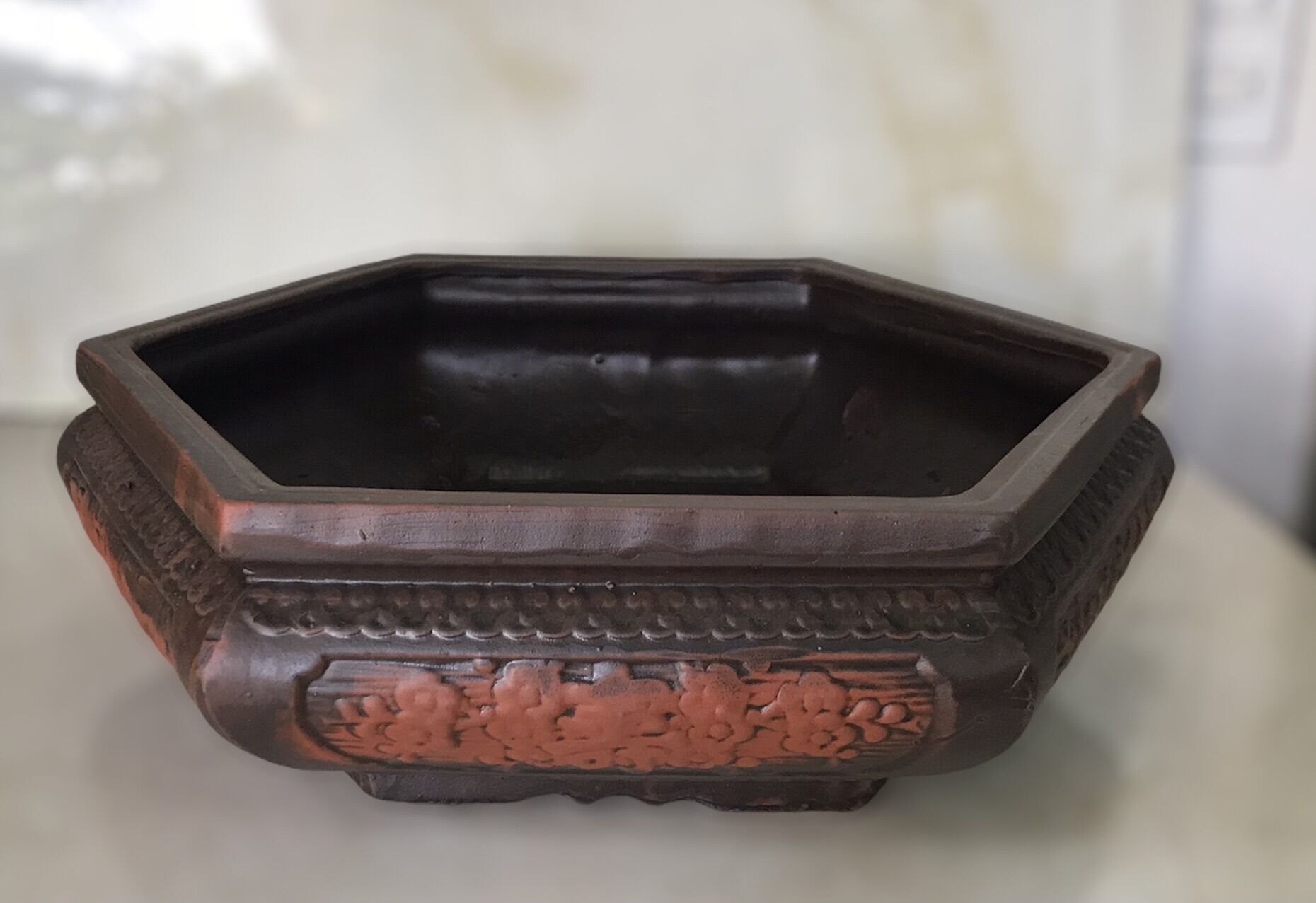 Chậu đất nung bonsai hình lục giác thấp ( size 3)