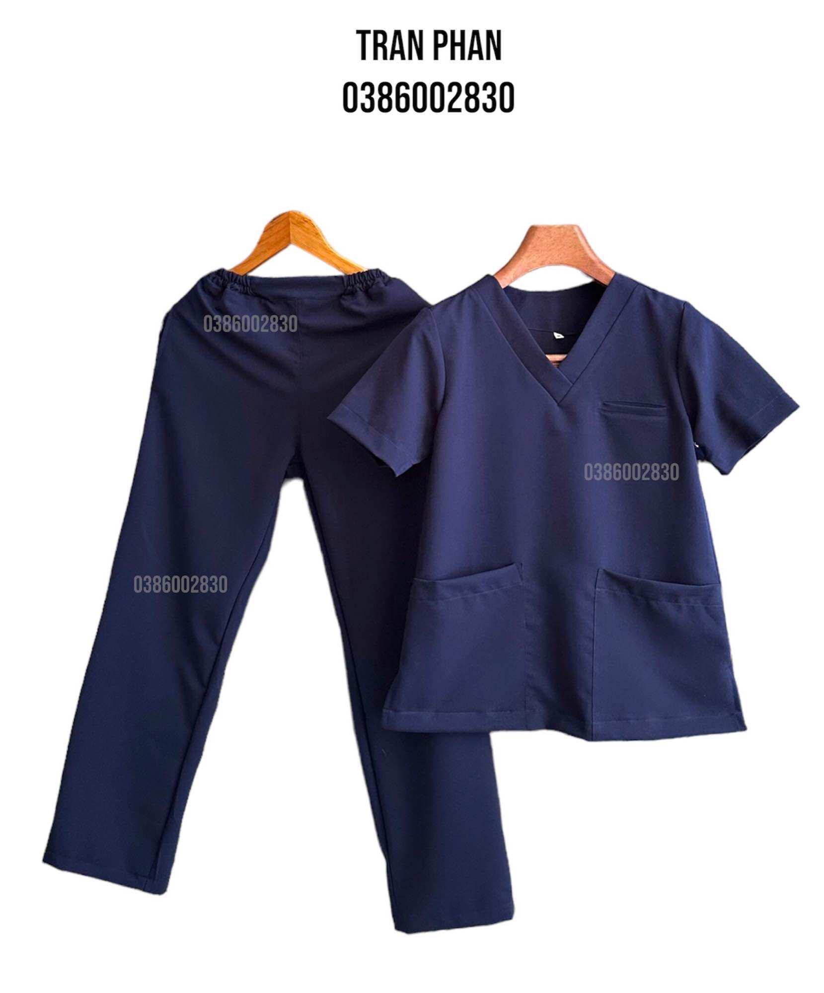 Đồng phục spa/bộ túi y tế nam nữ màu xanh đen cotton