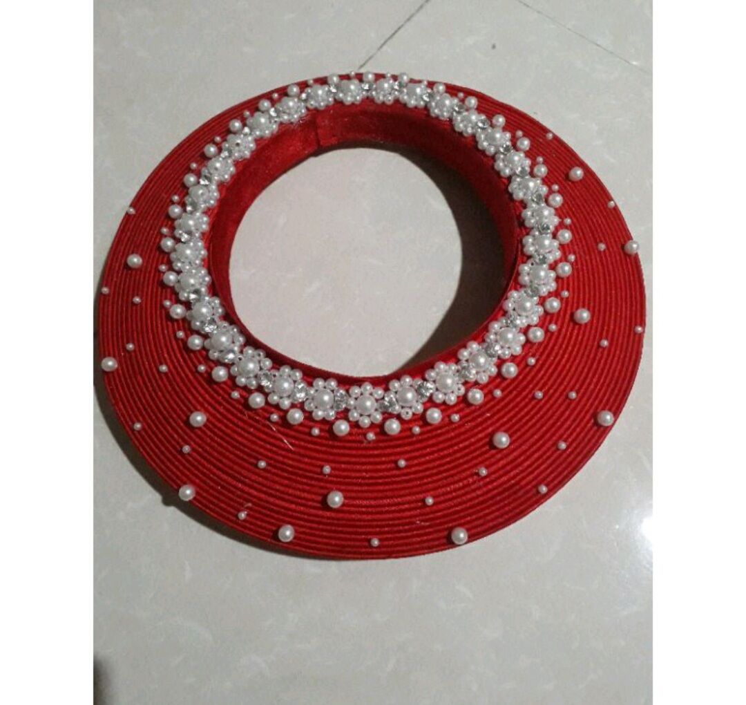 khăn xếp cô dâu vải phi bóng đính hạt trai