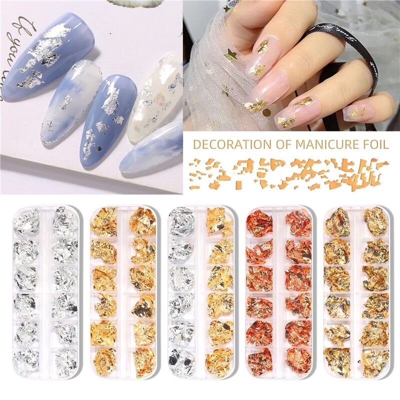 Khay giấy nhũ bạc vàng bạc nail - khay 12 ô trang trí móng