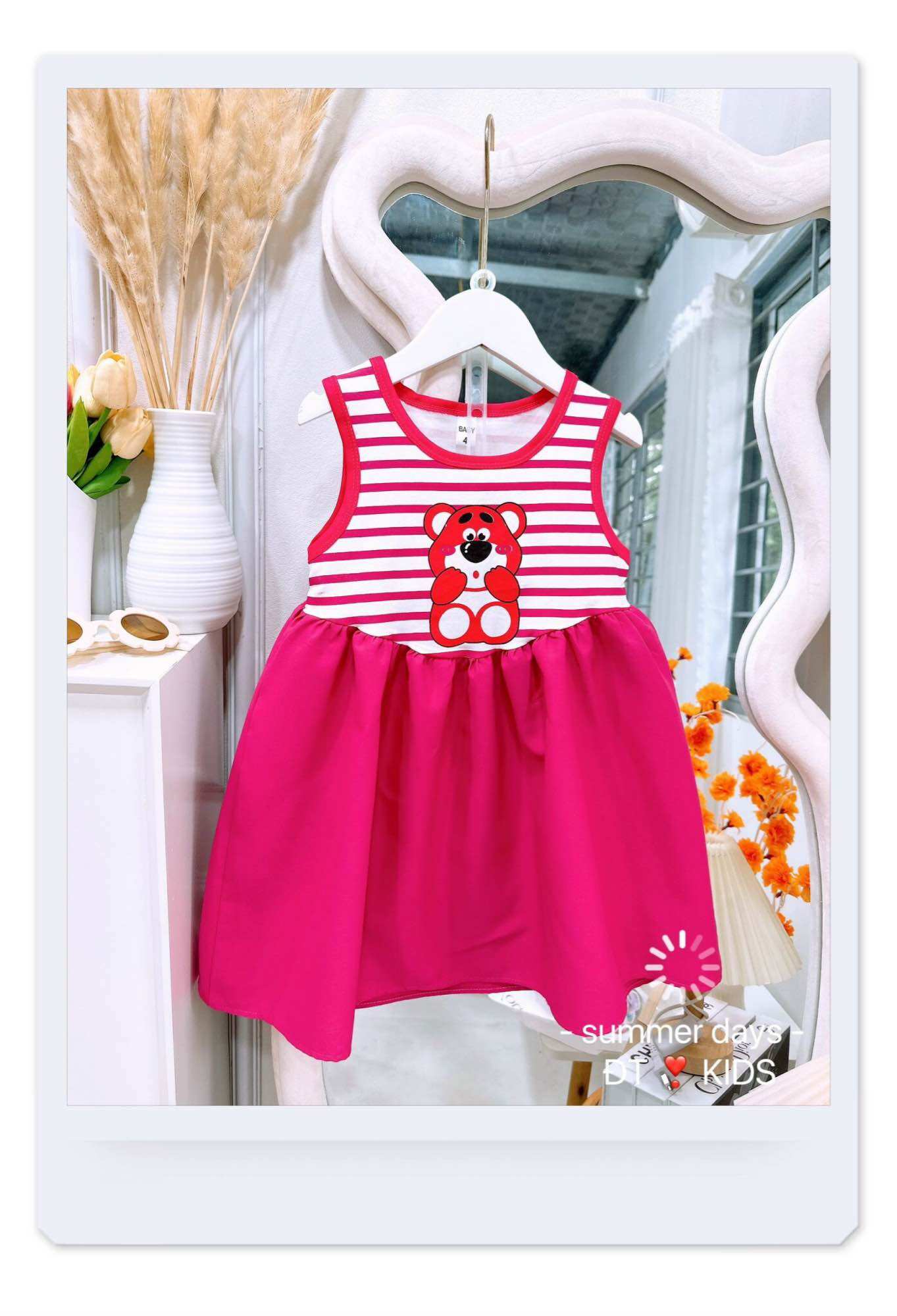 🌺 K69- VÁY 3 LỖ SỌC GẤU HỒNG DỄ THƯƠNG
