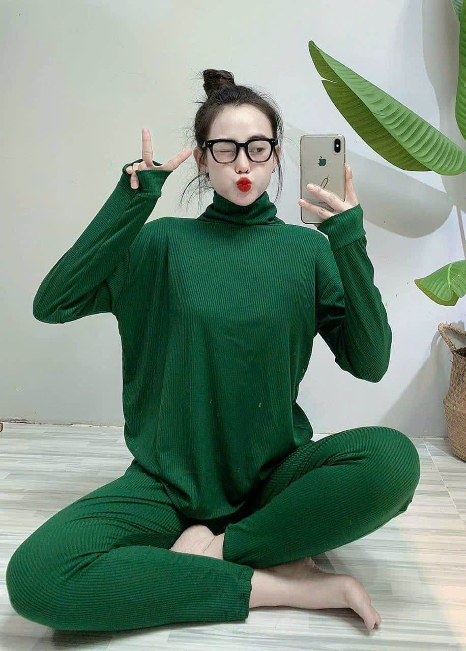 Sét bộ áo tay dài cổ cao đồ bộ ủ kem