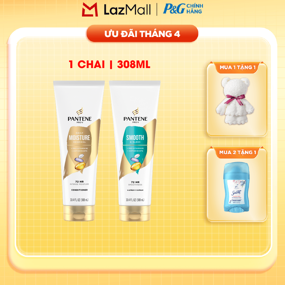 Dầu Xả PANTENE Nhập Khẩu Mỹ Hương Smooth  Sleek/ Moisture Renewal Chai 308ML