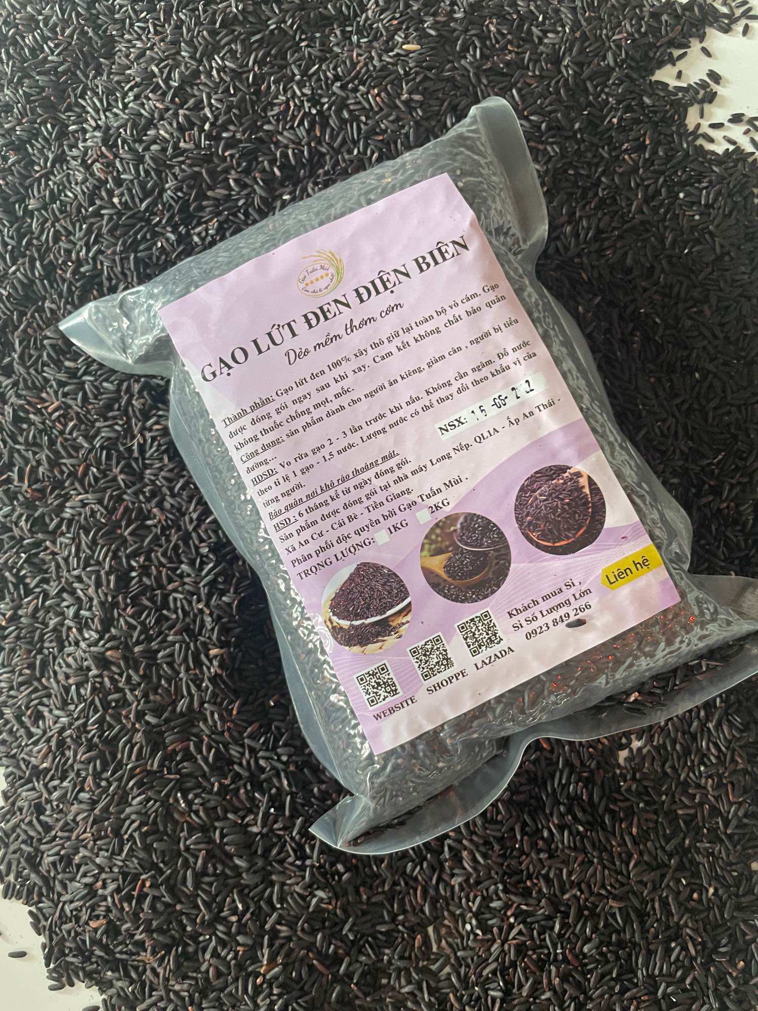 Gạo Lứt Đen Điện Biên ,Gạo Đen Dẻo Cơm (Túi 2Ký Hút Chân Không)