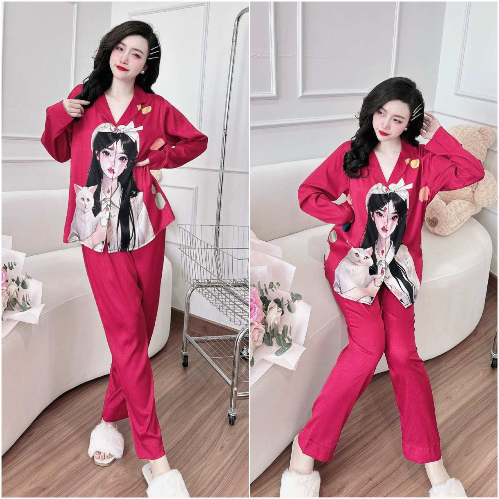 (50-100kg) Đồ bộ Lụa Xước Tiểu Thư Bigsize cao cấp