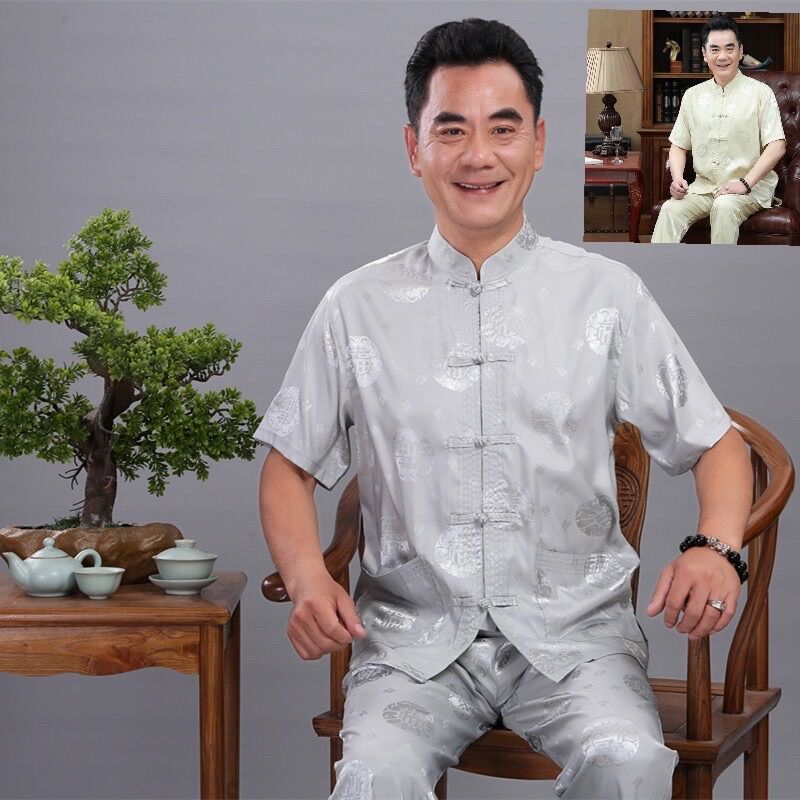 Set Bộ Lụa nhân tạo Nam Trung niên hàng nội địa trung quốc đẹp