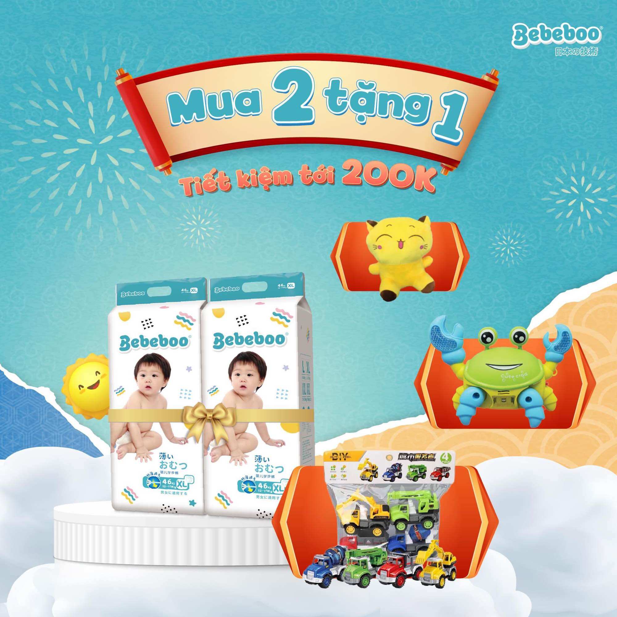 Combo 2 bịch bỉm quần/ dán bebeboo s70/m60/l50/xl46/xxl42