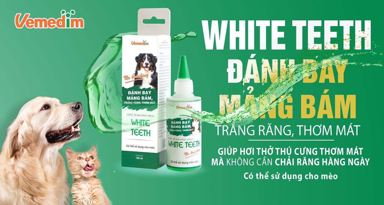 Vemedim WHITE TEETH - Nước súc miệng trắng răng, thơm mát dùng cho chó, mèo