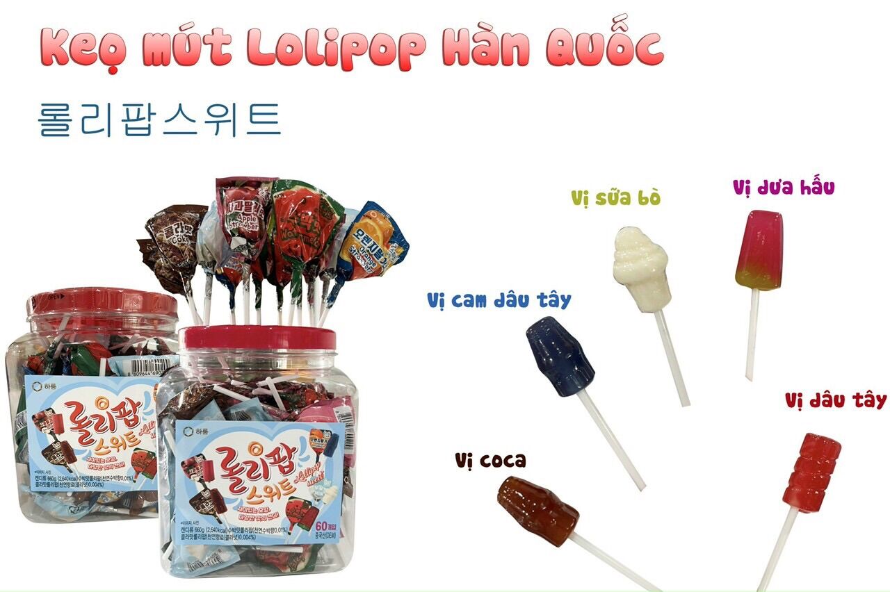 Kẹo mút Lolipop vị trái cây Hàn Quốc 185k