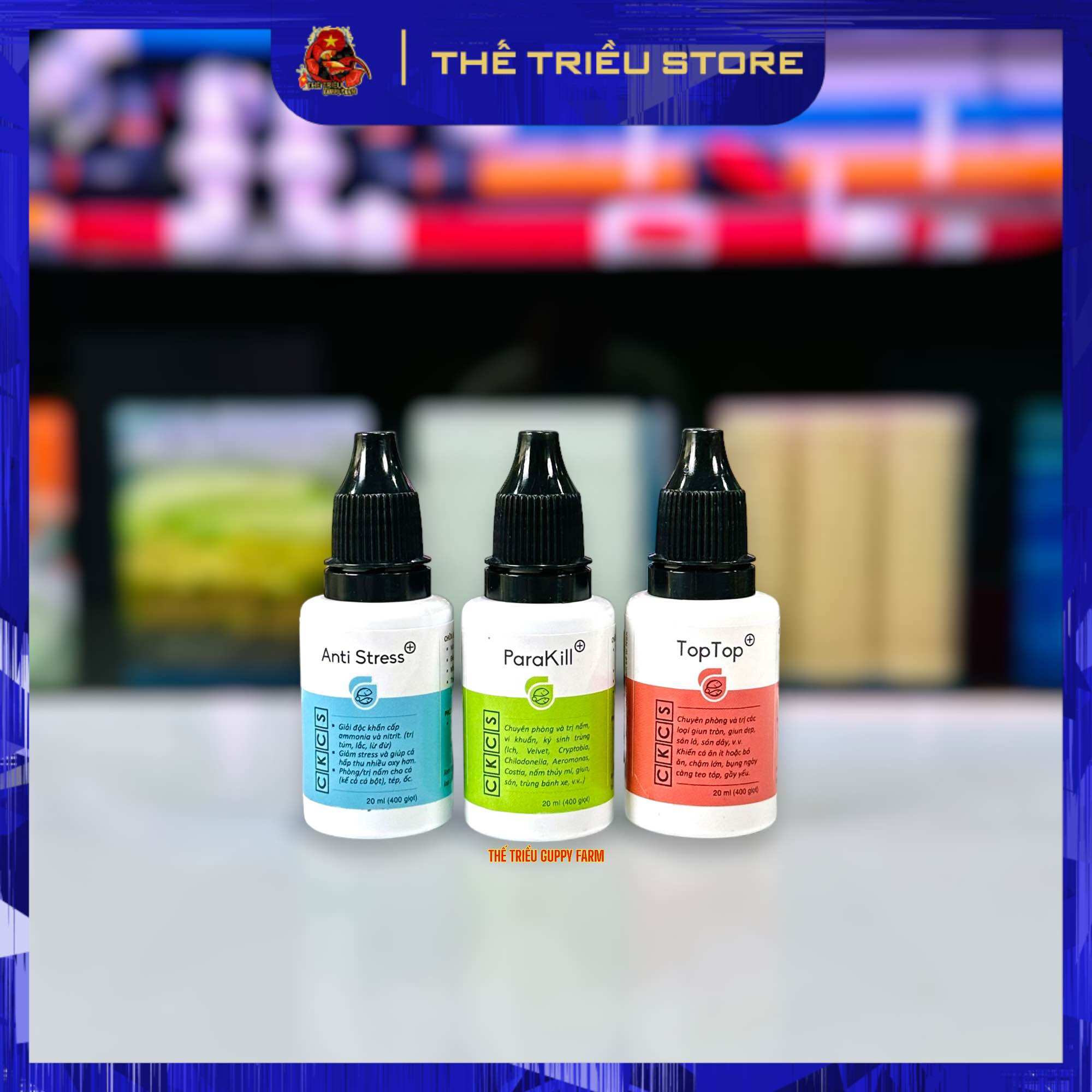 Anti Stress - ParaKill - Toptop. Bộ 3 sản phẩm dưỡng cá cảnh