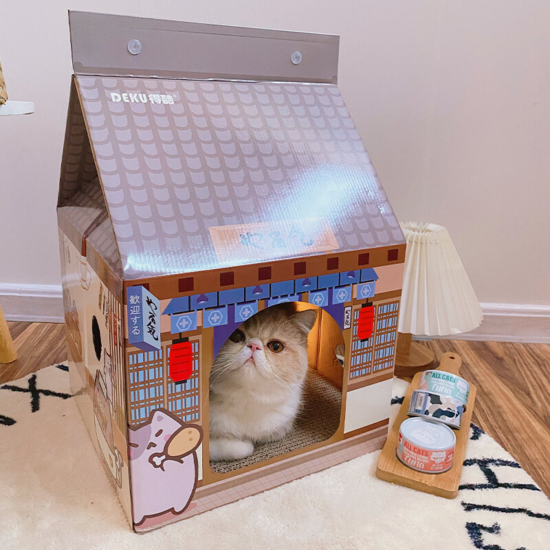 Hộp Sữa Bò Quán Rượu Kiểu Nhật Bản Papa Miao Thớt Làm Móng Cho Mèo Thùng Carton Ổ Mèo Giấy Gợn Sóng Đồ Chơi Cho Mèo Đáng Yêu Peekaboo