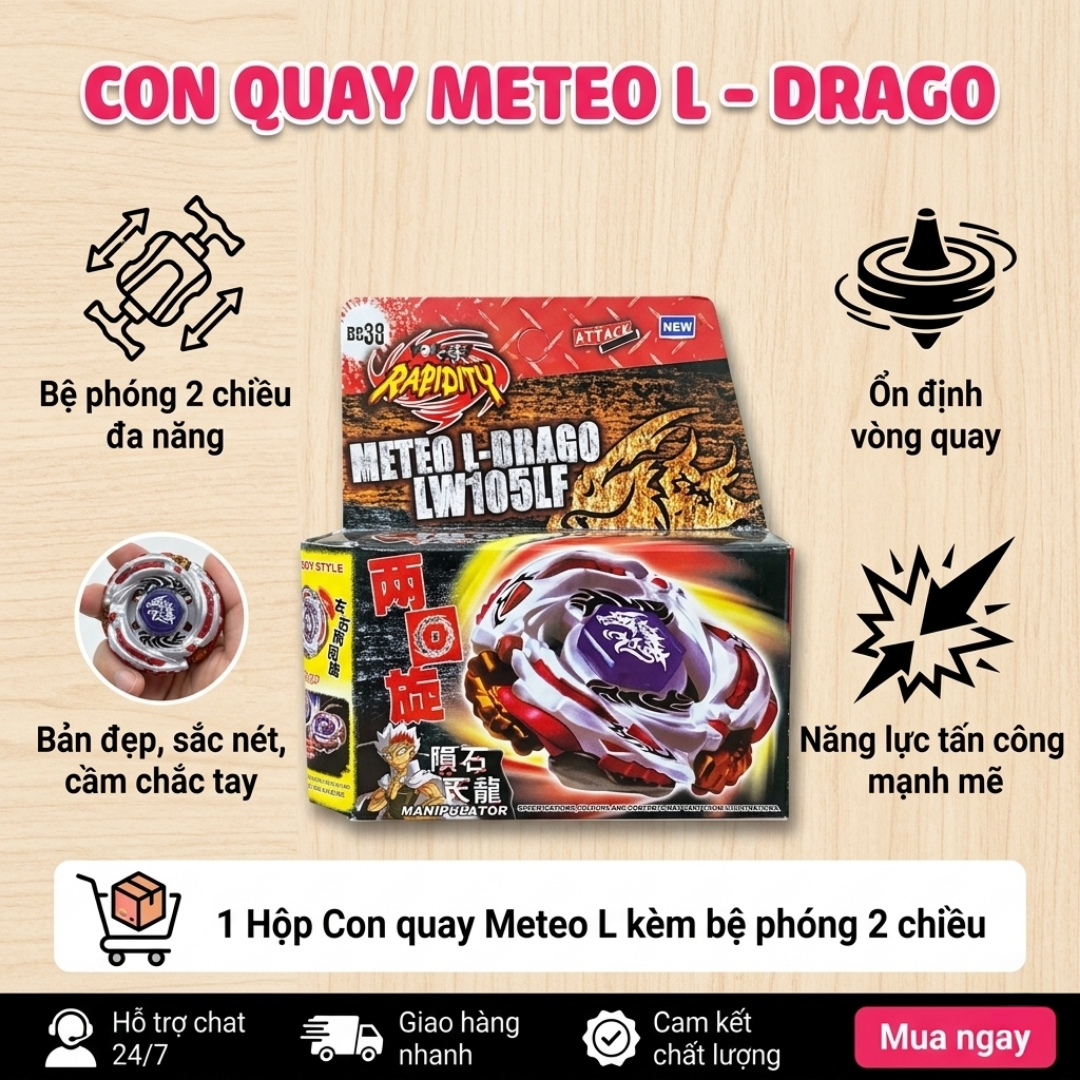 Đồ Chơi Con Quay Vô Cực Rồng Bão METEO L-DRAGO BB88 Cao Cấp - Kèm Bệ Phóng 2 Chiều (Bản Đẹp Sắc Nét)