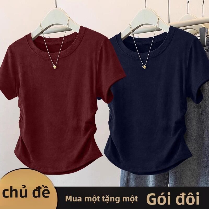 Slim Fit Short Sleeve T-Shirt Women's 2025 New Summer Fashionable Waist-Cinching Design Quality Body-Shaping Versatile Top
