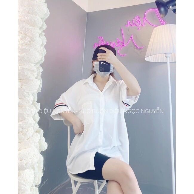 Áo sơ mi tay lỡ phối viền