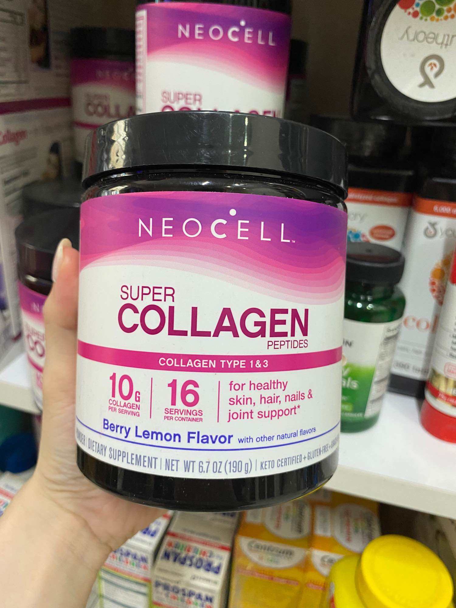 HÀNG MỸ Bột Super Collagen Neocell Peptides type 1&3 vị chanh dâu 190g