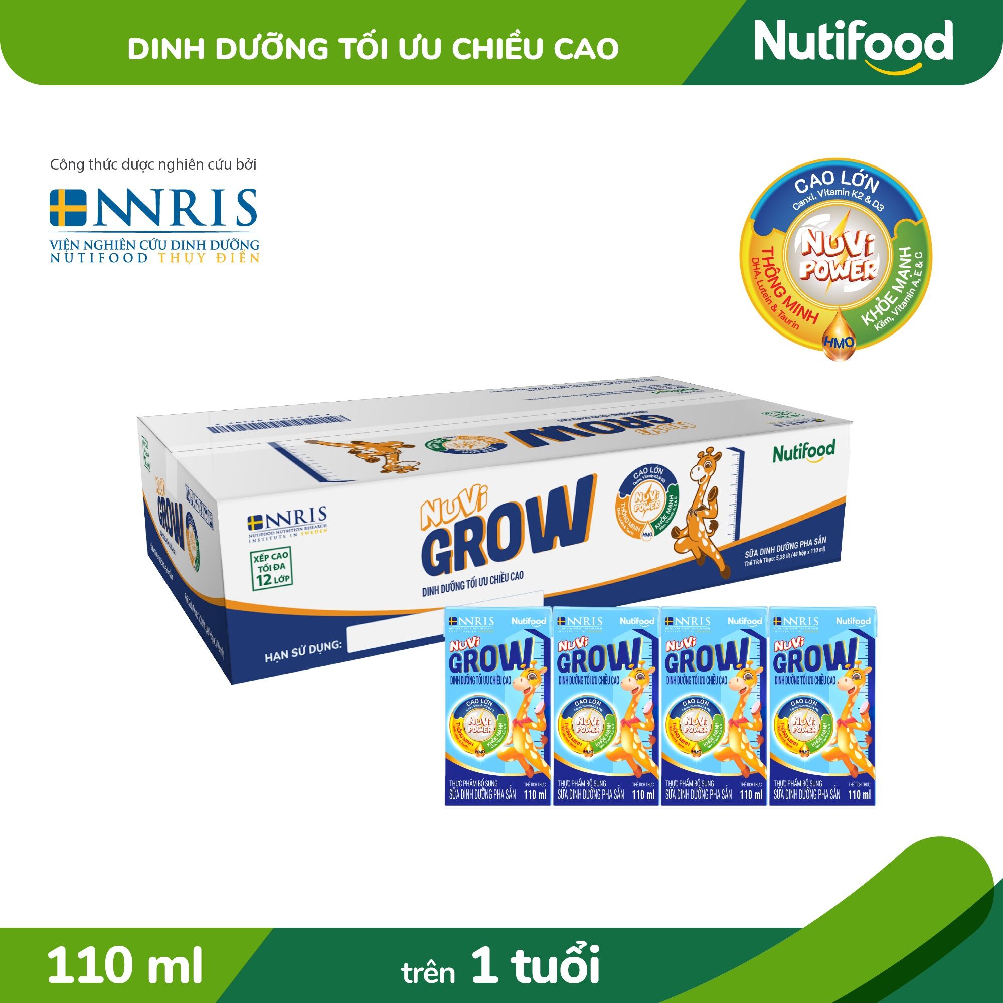 Sữa Pha Sẵn Nuvi Grow 110ml - Tăng Chiều Cao Cho Bé