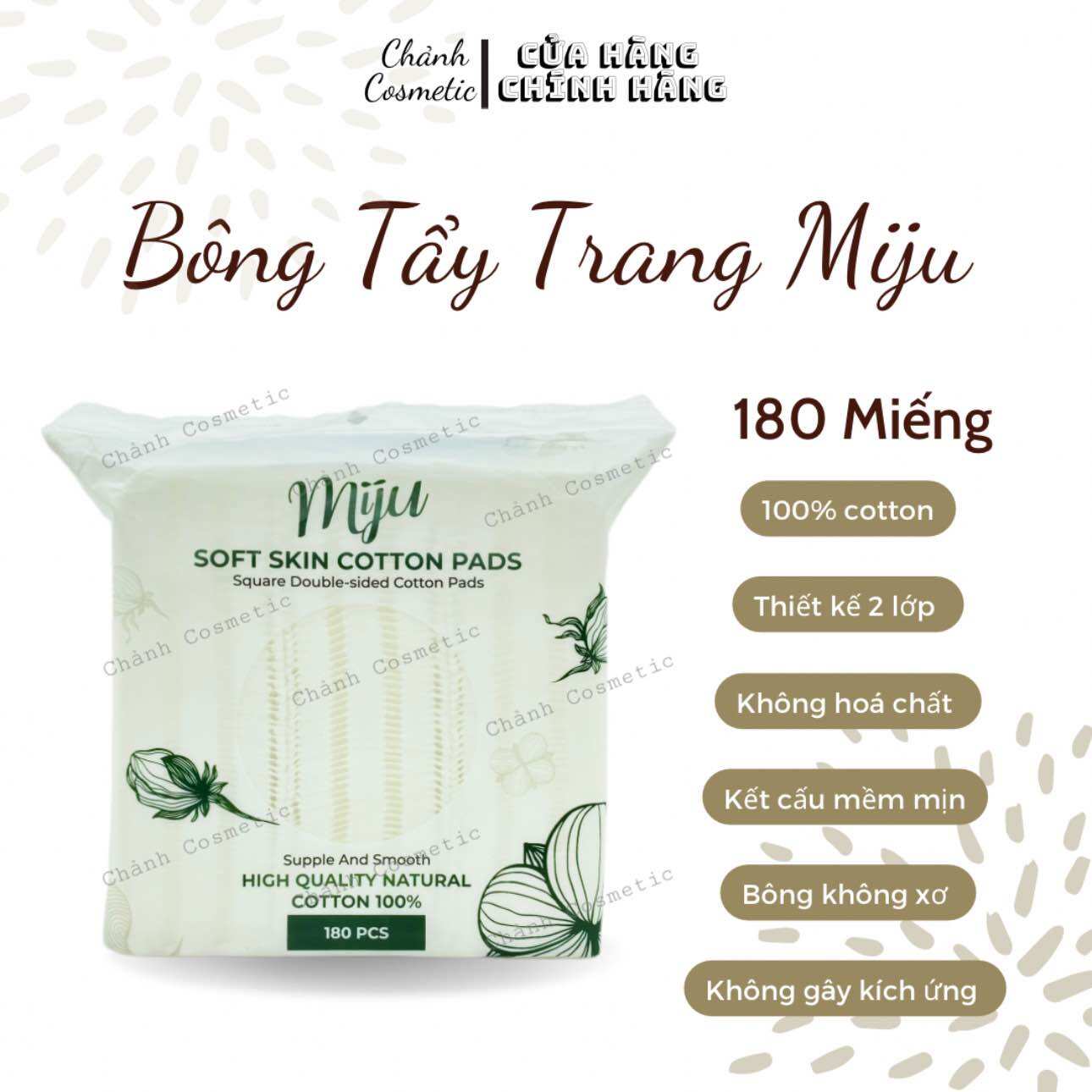 Combo 3 bịch bông tẩy trang cao cấp miju 180 miếng