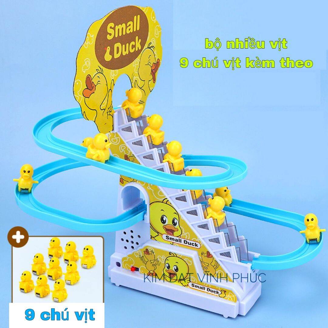Đồ chơi vịt loe thang bộ nhiều vịt . Cầu trượt vịt có đèn và nhạc