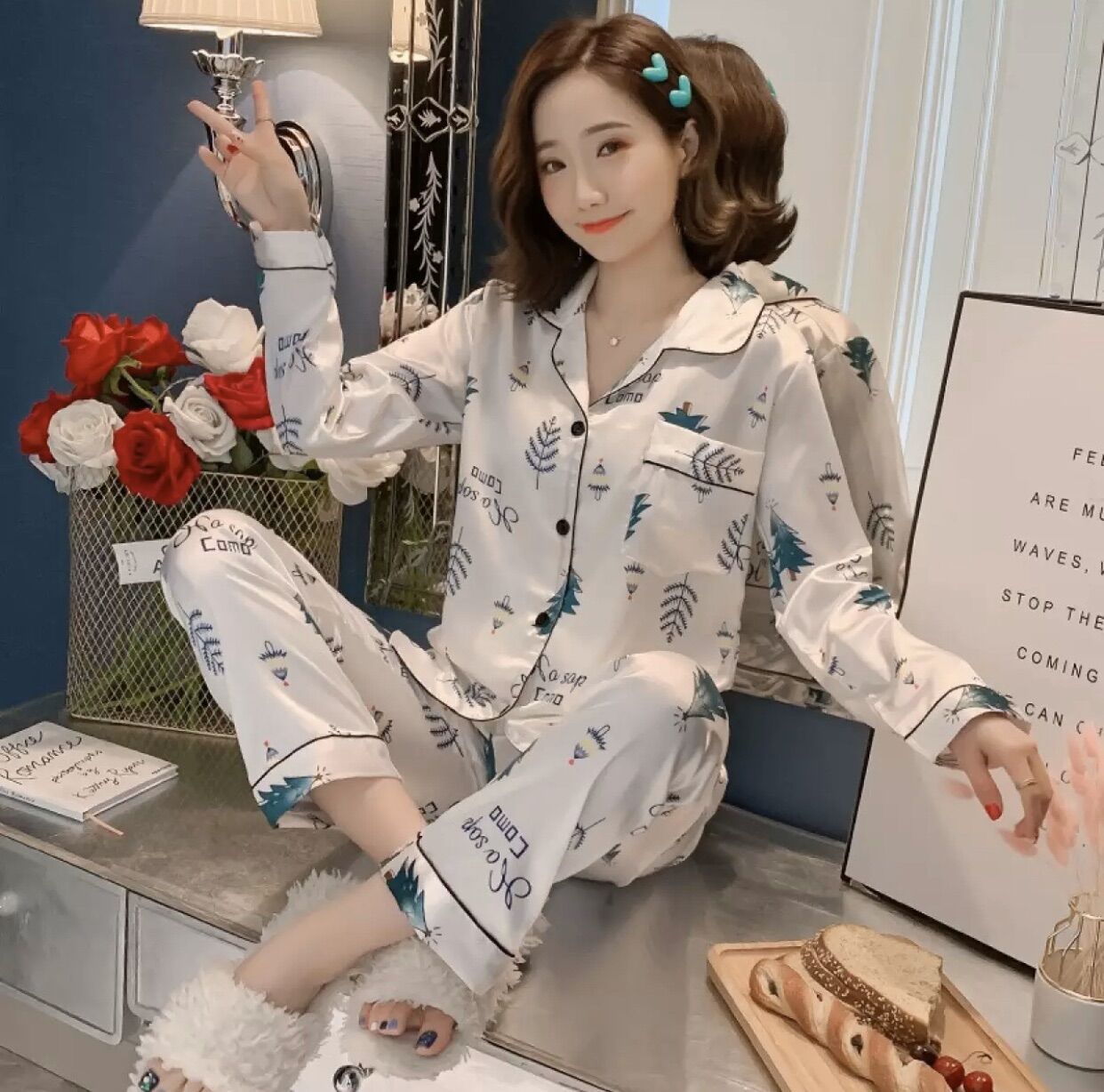 SET BỘ  NGỦ PIZAMA LỤA TAY DÀI -YT42