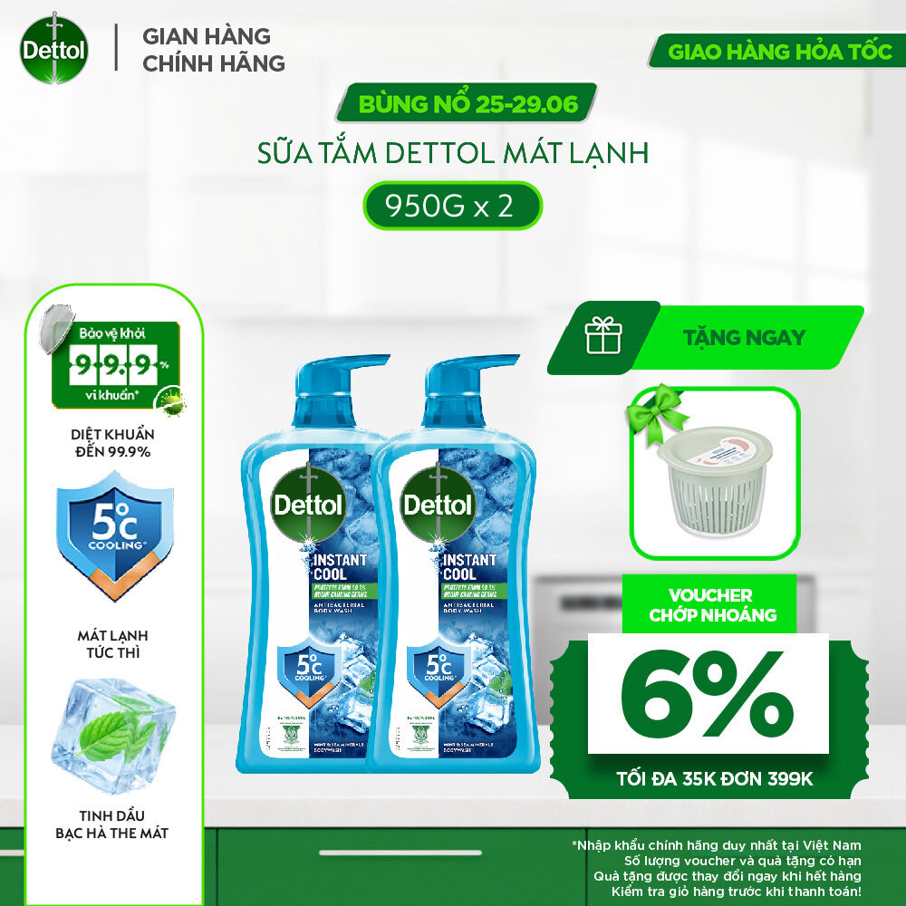 Combo 2 sữa tắm Dettol Cool kháng khuẩn, mát lạnh tức thì - Chai 950g